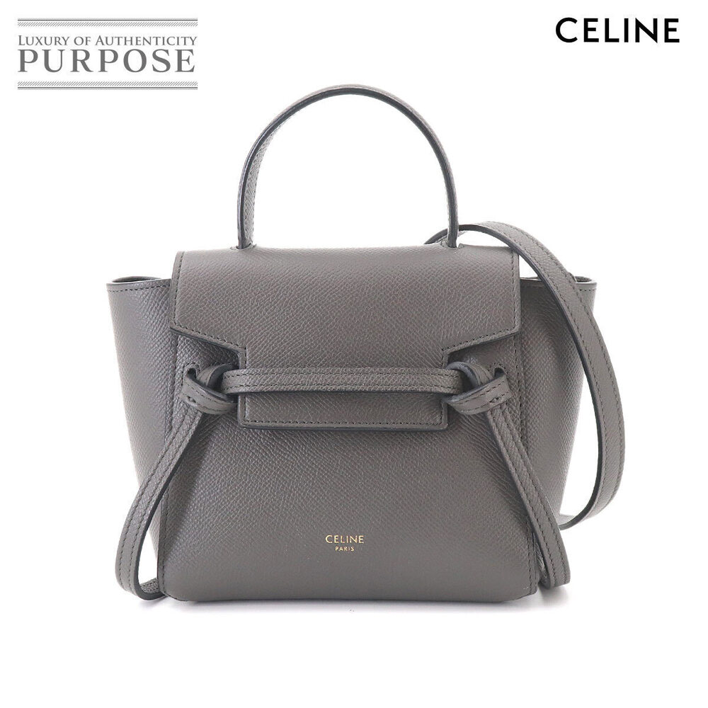 Celine Belt 2way Calfskin Leather Bag Piko Hand Shoulder Leather Gray